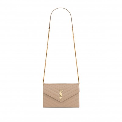 YSL CASSANDRE ENVELOPE CHAIN WALLET IN GRAIN DE POUDRE LEATHER 742920BOW012721 (19*12.5*3.5cm)